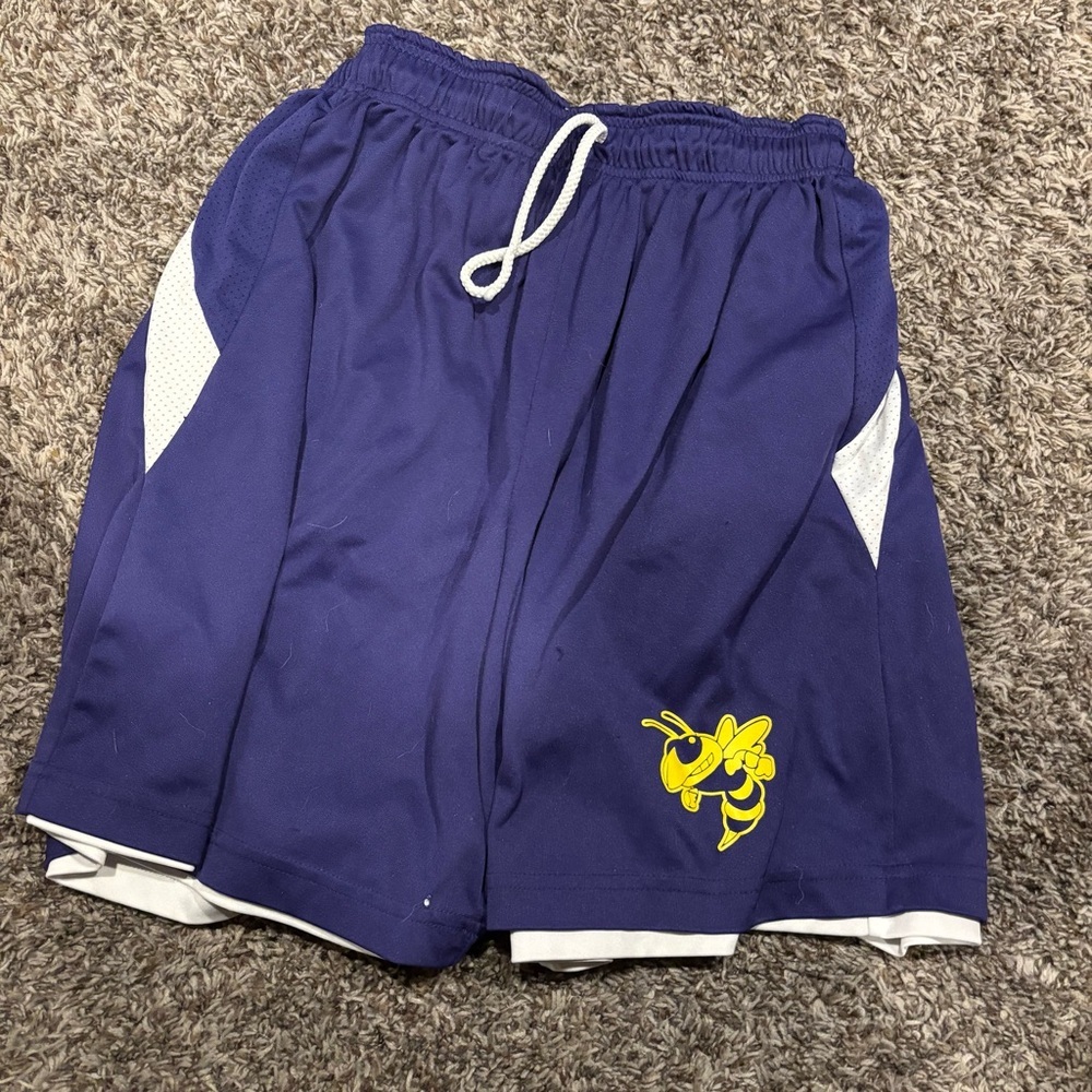 Men's White and Purple Reversible Athletic Shorts